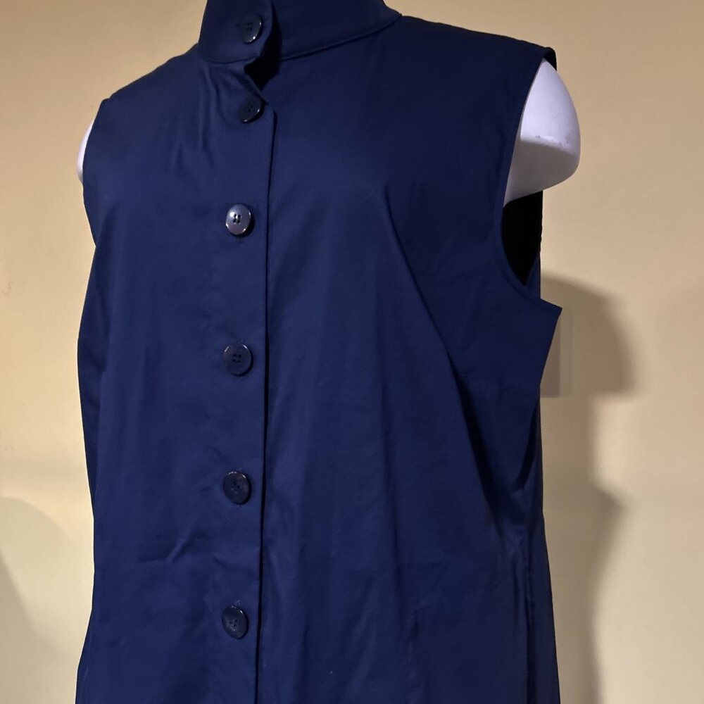 Per se By Carlisle Designer Luxurious Navy Sleeveless Shirt 14 Mandarin Collar - Picture 2 of 10
